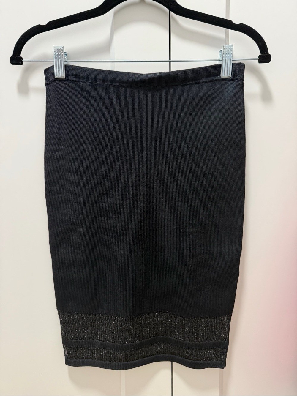 Guess Black Midi Pencil Skirt with Metallic Hem Detail